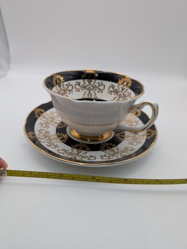 Royal Grafton Black And Gold Tea cup And Saucer With Floral Pattern - Picture 18 of 19