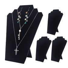 4Pcs/Set Black Necklace Earring Jewelry Set Display Stand, Foldable Black Vel...