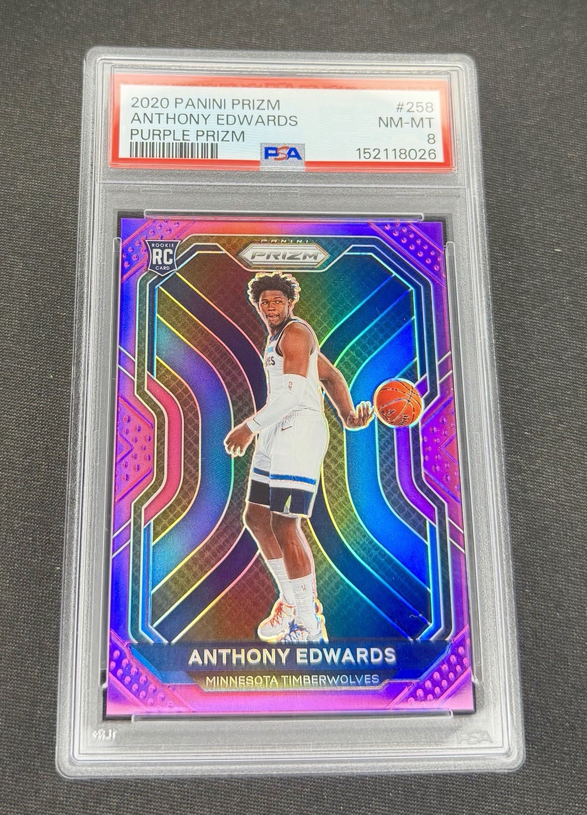 2020 Anthony Edwards Panini Prizm Purple Rookie 6/99 PSA 8 #258 True Solid RC SP