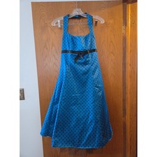 Zum Zum Niki Livas 90s / 2000s Polka Dot Dress Halter Prom Blue Size 4 or 6 READ