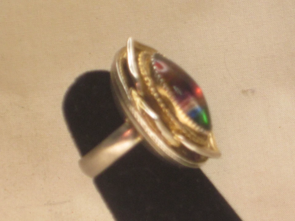 Anillo de colección Whiting Davis Turmalina Arco Iris Arte Vidrio Ajustable Talla 6 Foto 4 de 4