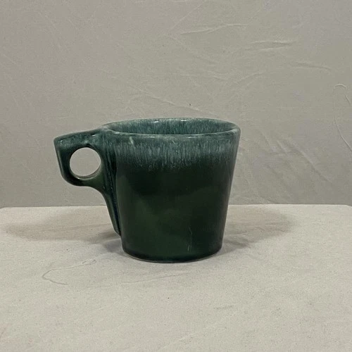 Vintage 1960s Hull Oven Proof pottery mug dark green turquoise drip glaze usa