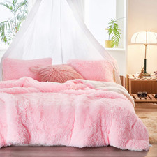 3-Piece Plush Shaggy Comforter Set, Full/Queen Size Luxury Faux Fur Sherpa Rever