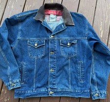 Vintage Marlboro Denim Trucker Jacket w/ Leather Collar Size L