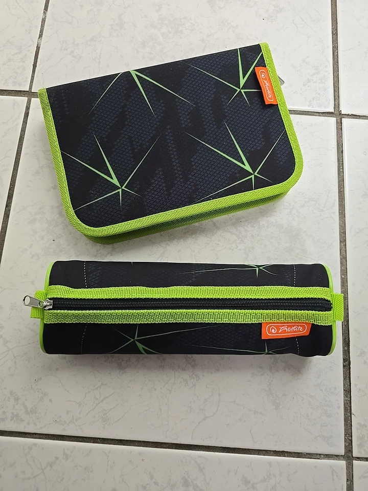 Herlitz Schul Federmäpchen + Schlampermäpchen Schwarz grün aus Set Panther