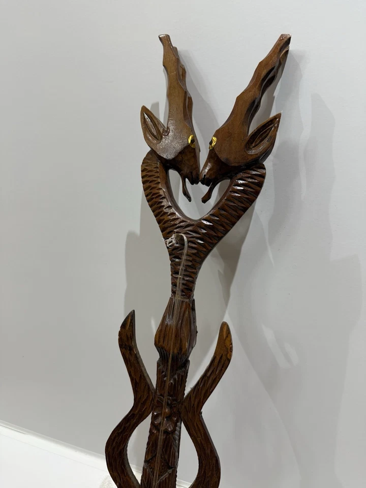 Vintage Gusle Wood Instrument * Ethnic Hand Carved” - Image 2 of 4