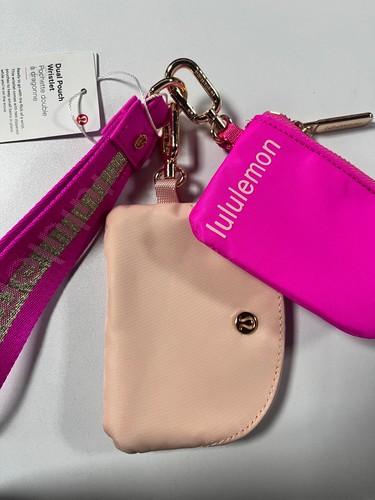 NEW Dual Pouch Wristlet Keychain Wallet Pink Logo Light Pink