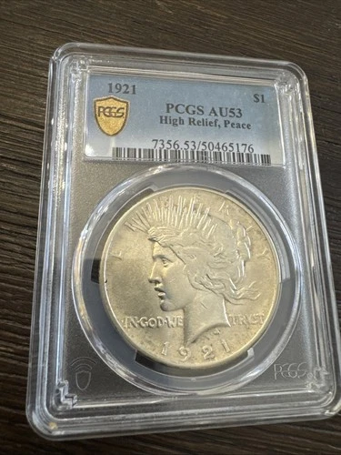 Peace Silver Dollar 1921 - 90% Silver Verified - PCGS AU53 High Relief, Peace