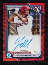 2024 Bowman Chrome Prospect HTA Red Wave Refractor 4/5 Yohandy Morales Auto 1d59
