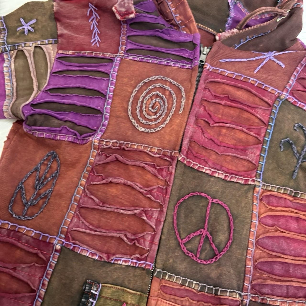 Multicolor patchwork embroidered cotton zip up ja… - image 2