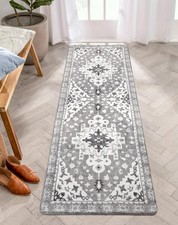 Uphome Boho Vintage Bathroom Runner Rug Gray Non-Slip Soft Bedroom Rug Machin...