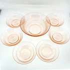 MacBeth Evans Petalware Serving Bowl & 6 Cereal Bowls Pink Depression Glass Set