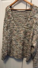 NWT Free People Highland Chunky-Knit Sweater Top XL Low V Neck Oversized Multi C