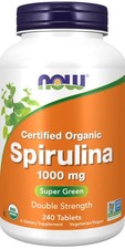 NOW FOODS Organic Spirulina 1000mg Double Strength 240 Tablets Non-GMO/Kosher