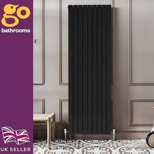 Image of Matt Black Designer Radiator Vertical Modern Flat Column Double Panel 1600x610mm