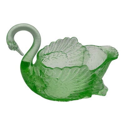 ウランガラス　スワン　キャンディディッシュ Vintage Large 1930's Uranium Green Vaseline Glass Swan Bird Figure