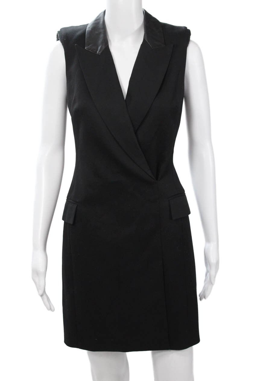 Rachel Zoe Women Sheath Mini Dress Black Wool Collared Sleeveless Size 2Free Shipping in US $100+ Orders | $6.95 Orders Below