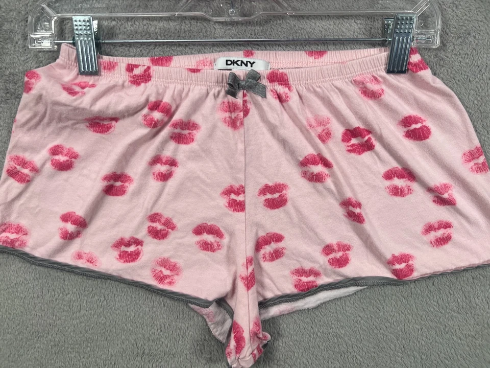 DKNY Womens Small Pink Lips PJ Set 2 PC Pajama Lounge Set Babydoll Top Shorts - Image 3 of 4