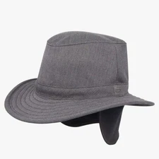 Tilley TW107 Uptown Fedora with Tuckaway Earlaps 7 1/8 Charcoal 