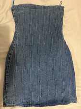Fashion Nova Blue Denim Mini Dress Bandeau Strappy Sleeveless Short Casual