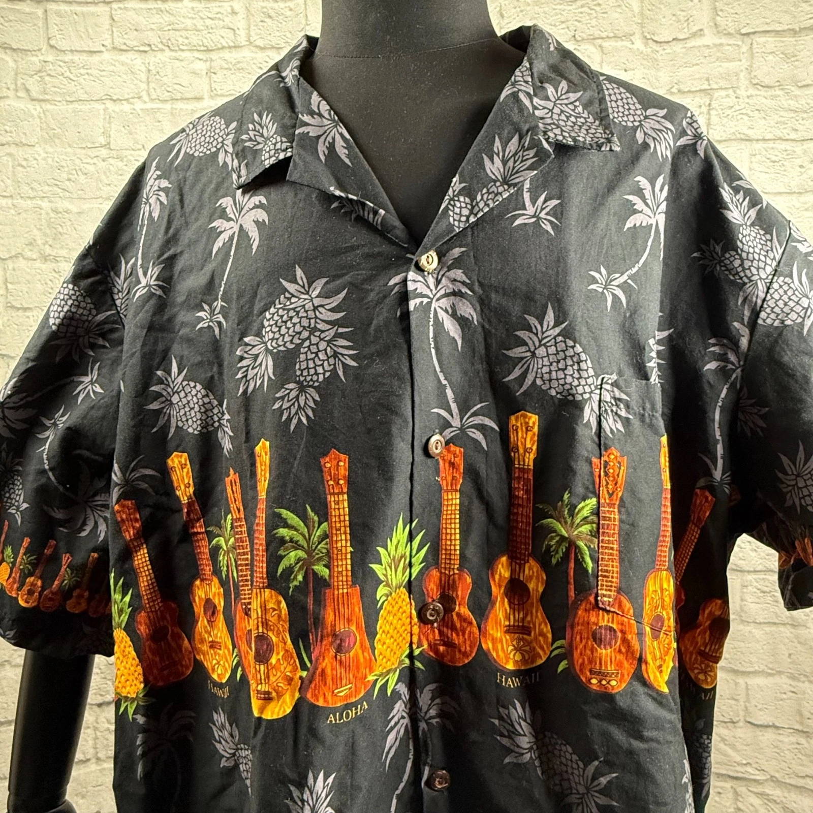 Vtg Royal Hawaiian Creations Aloha Shirt Men's 5XL Ukulele Made USA Coconut
