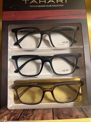 TAHARI PREMIUM 3-PACK READING GLASSES READERS +2.00 NEW AUTHENTIC