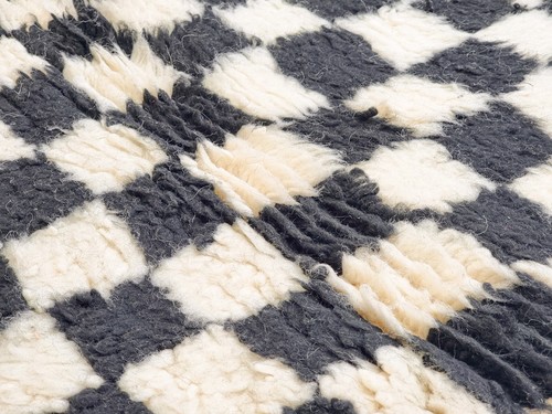 Moroccan Handmade Beni Ourain Rug 2x3 ft Berber Checkered Black White Wool Rug - Picture 7 of 12