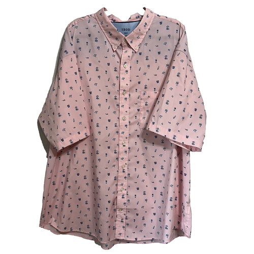 Izod Shirt Mens Button Down Collard Pink Blue Beach Print Lightweight Size 3XLT
