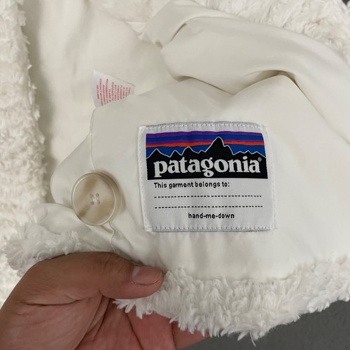 Patagonia Coat Girls 2XL White Button Up Open Front Faux Fur Jacket Outdoor - Picture 6 of 10