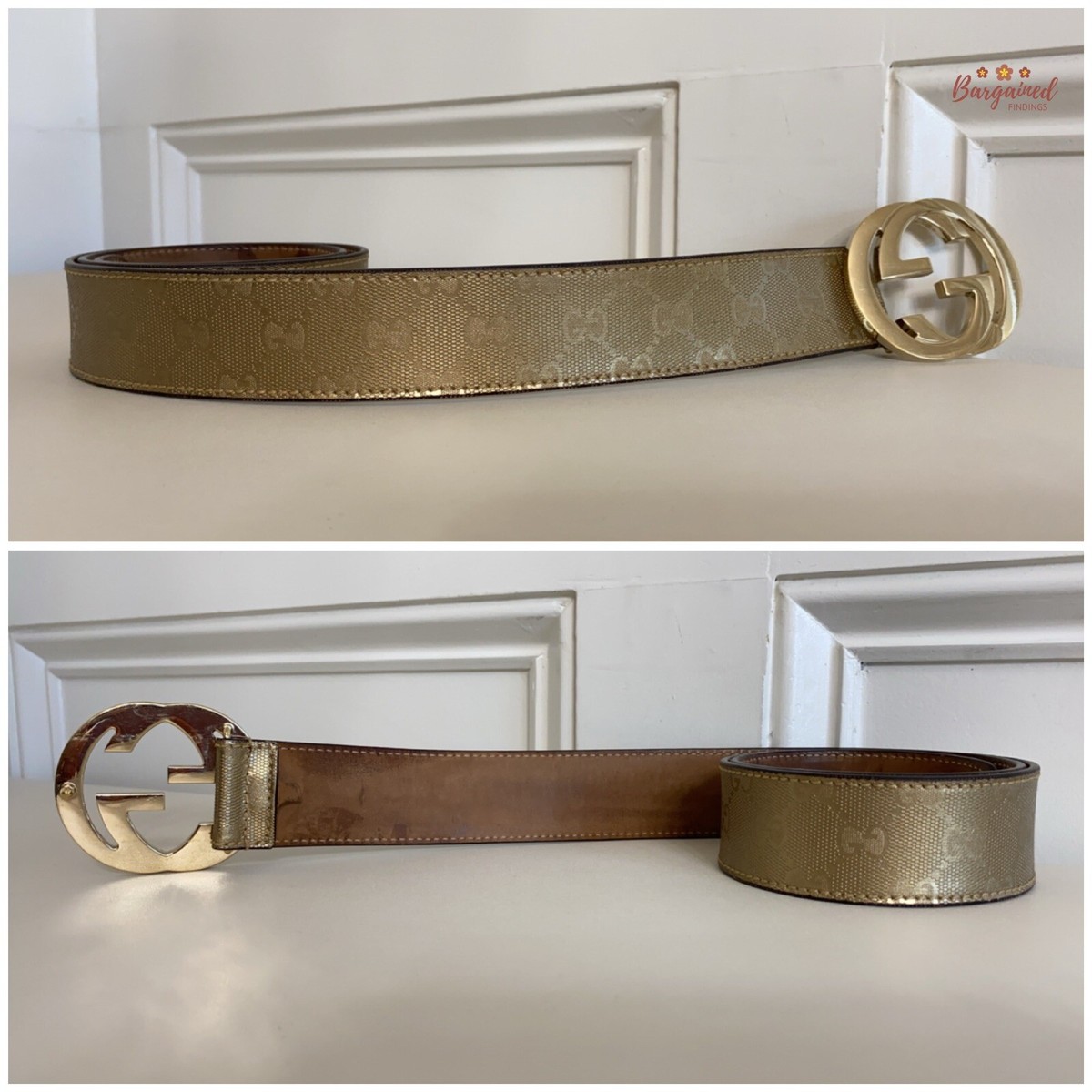 Authentic Gucci Gold Imprime Monogram Leather Interlocking G Buckle Belt 85/34 $_57.JPG?set_id=880000500F main image 2