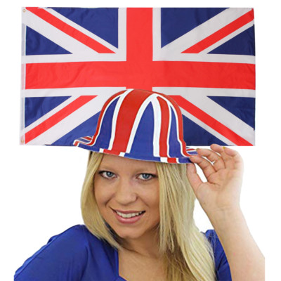 UNION JACK FLAGGE & BOWLER HUT SUPPORTER VE DAY SPORT WORLD CUP Kostüm
