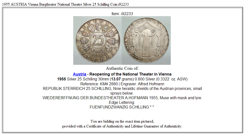 1955 AUSTRIA Vienna Burgtheater National Theatre Silver 25