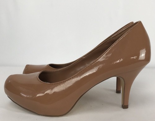 Brash 8 M Shoes Beige Platform High Heels Pumps Closed Toe Casual Patent Leather - Picture 4 of 8