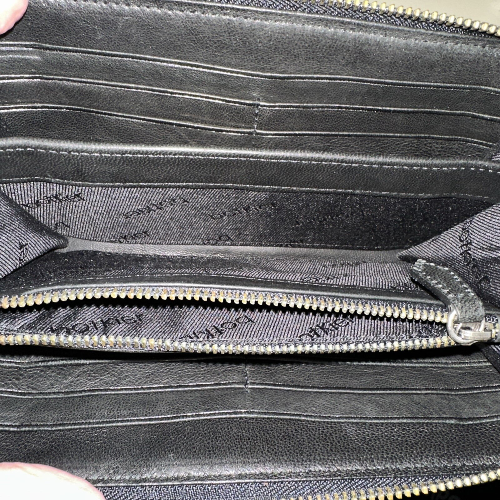 Botkier Wallet Black Leather Zip Around Accordion Silver Studded Large ...
