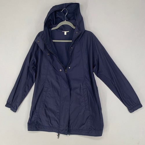 Eileen Fisher Women Jacket S Blue Nylon Blend Full Zip Hooded Snap Button