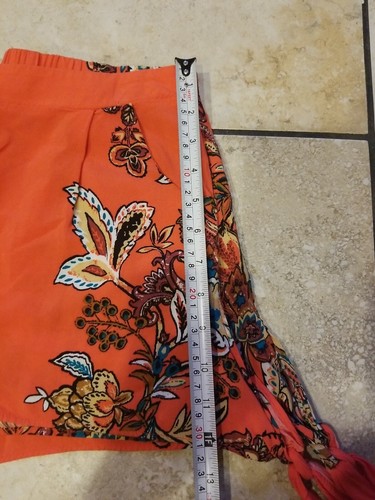 Sky and Sparrow Skinny Womens or Junior girls Shorts Rayon Orange Flowers Size L - Picture 11 of 12