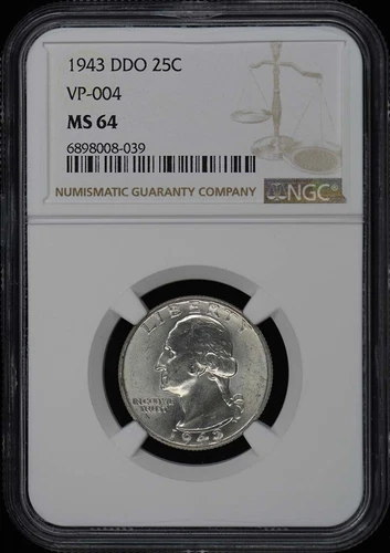 1943 DDO Washington Quarter VP-004 25C NGC MS64