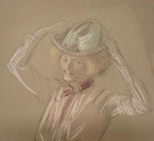 Original ELLEN DAY HALE ""Mujer con sombrero"" Lápiz de Color Dibujo Estudio para Pintura - Imagen 5 de 8