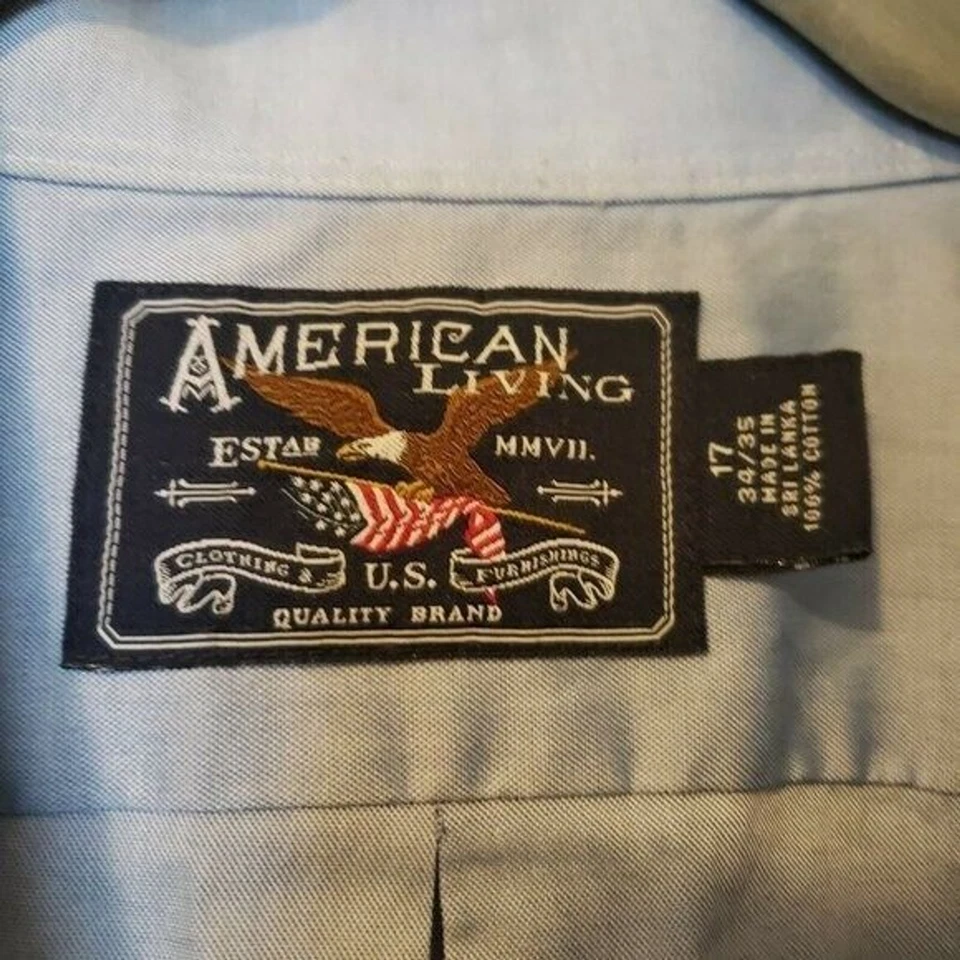 Camisa de vestir American Living para hombre talla 17 azul liso manga larga Foto 2 de 4