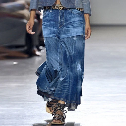 Lässiger Damen-Jeansrock mit hoher Taille, Slim Fit, A-Linie, Maxirock 2025 - Bild 6 von 25