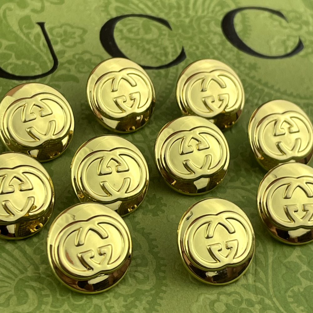 10 Vintage Gucci GG Logo Gold Buttons 14mm Metal Set