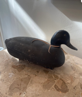 Vintage Wooden Black Duck Decoy w/ Hunter s Initials and Rudder (Iowa?)
