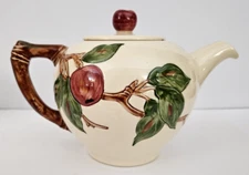 1940s Hand Decorated Franciscan Ceramics "Apple" Pattern Teapot with Lid