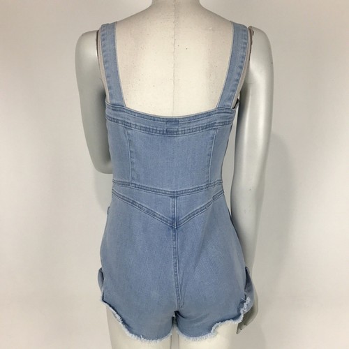 Rip Curl Playsuit Denim Size XS 6 Button Front Light Wash Frayed Raw Hem Straps - Picture 7 of 11