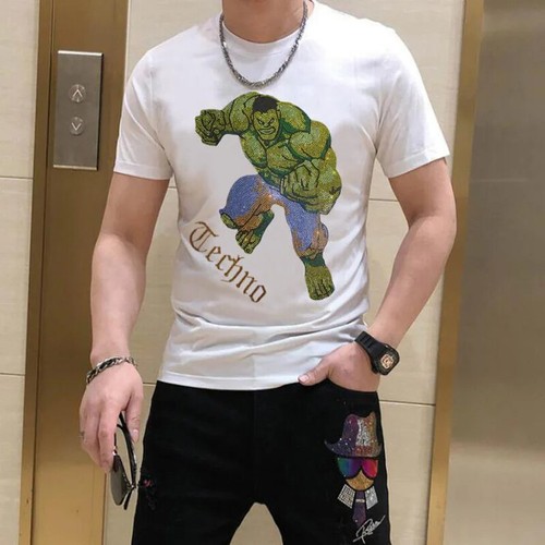 New Men Luxury Rhinestones Fashion Diamonds Black White T-Shirt High Quality - Picture 13 of 13