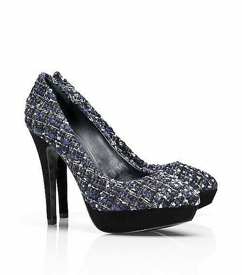 Tory Burch Peggy Tweed and Suede Platform 125 MM Pumps Shoes in size US 9.5