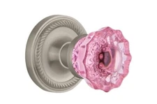 Nostalgic Warehouse 724995 Rope Rosette Privacy Crystal Pink Glass Door Knob in