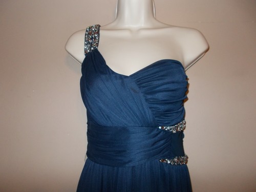 City Studio Juniors Size 13 Navy Blue Embellished One Strap Maxi Evening Dress - Picture 3 of 7