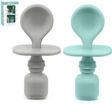 Silicone Baby Spoons for Led Weaning 2-Pack, First Light Blue/Cool Gray