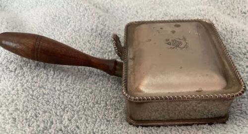 F. B. ROGERS SILVER CO. SILVERPLATED SMALL BED PAN WARMER W/WOODEN HANDLE-USED - Picture 5 of 9